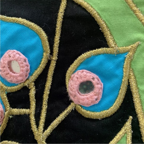 Vintage 1970s Ramona Rull size L Appliqué Tropical Bird Floral Dolman Tunic Top - Picture 5 of 9